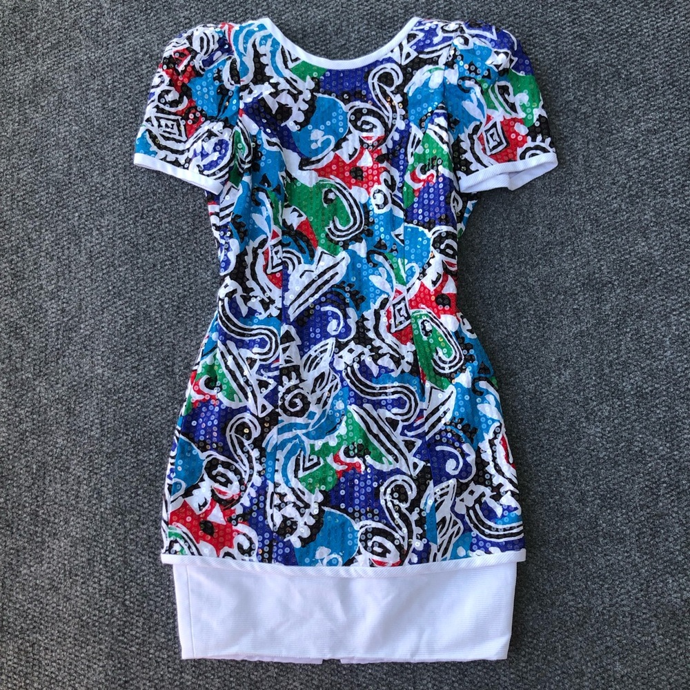 Tadashi vintage made in USA size 8 sheath vibrant abstract sequin dress